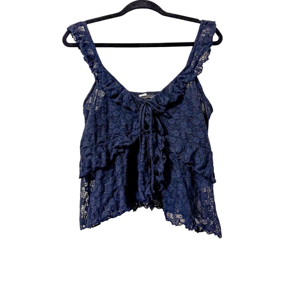 Old Navy Navy Blue Lace Tank Top Sheer Cropped Size Medium